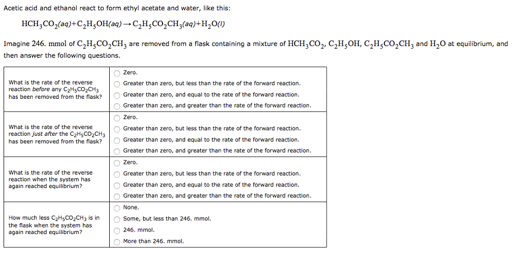 Solved Acetic acid and ethanol react to form ethyl acetate | Chegg.com