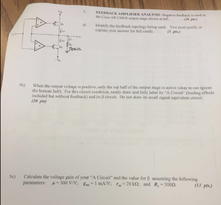 Solved 5. 5 FEEDBACK AMPLIFIER ANALYSIS Negative Feedback Is | Chegg.com