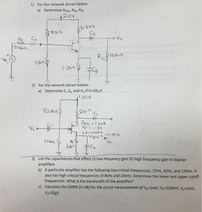 Solved 1) For the network shown below: a) Determine AvnL, | Chegg.com