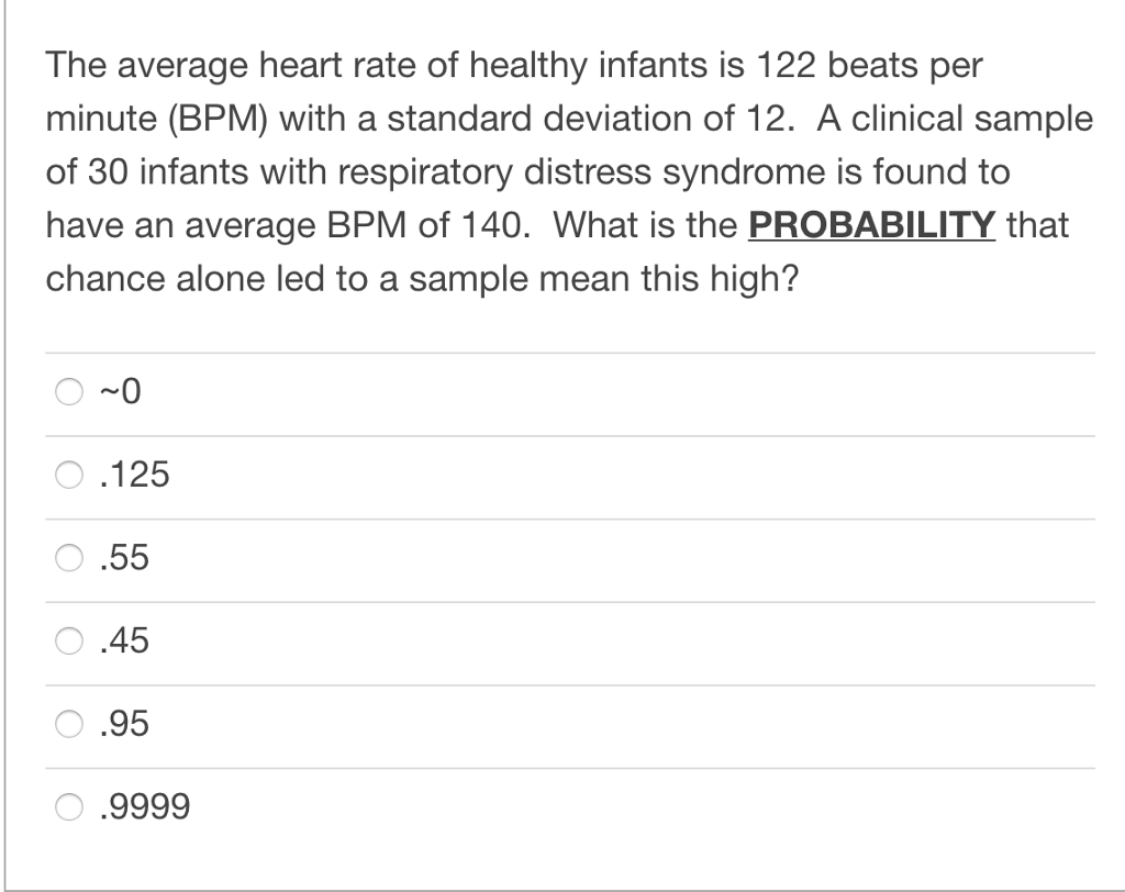 Solved The Average Heart Rate Of Healthy Infants Is 122 Chegg