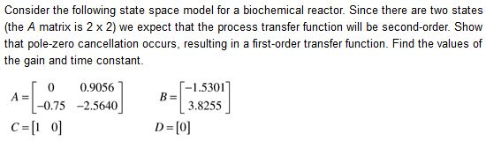 Consider the following state space model for a | Chegg.com