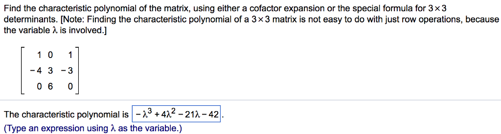 Solved Find The Characteristic Polynomial Of The Matrix