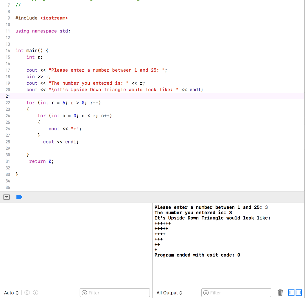 Solved Write a program (C++) to produce an upside down | Chegg.com