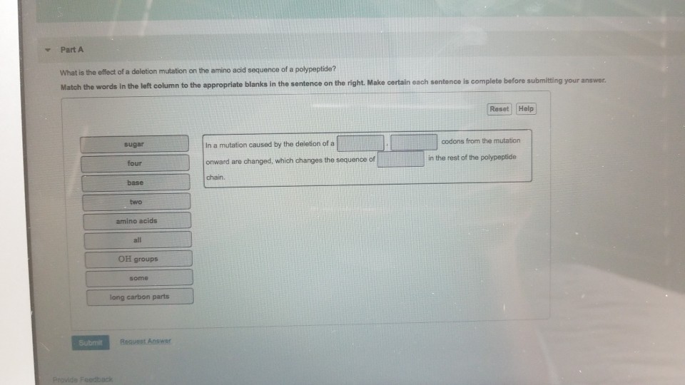 v Part A What is the effect of a deletion mutation on | Chegg.com