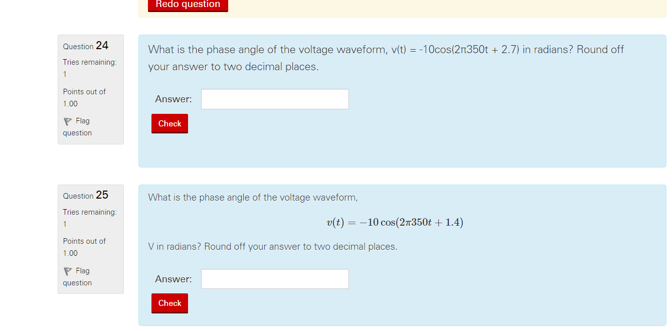 Solved What is the phase angle of the voltage waveform, v(t)