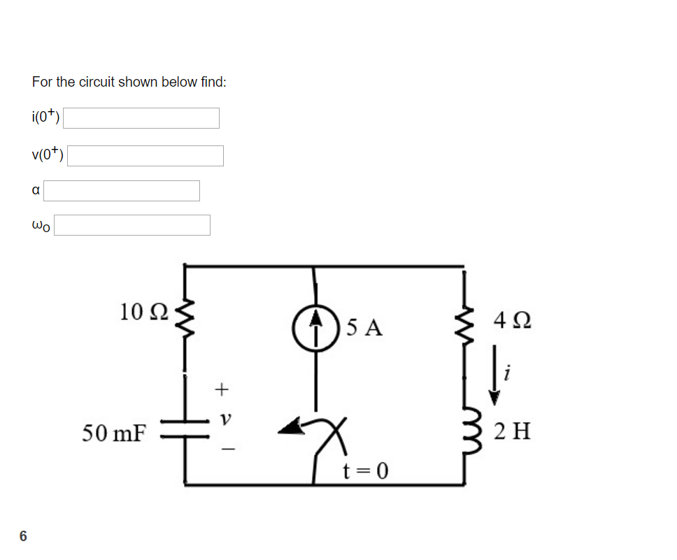 Solved For the circuit shown below find: i (0^+) v(0^+) | Chegg.com