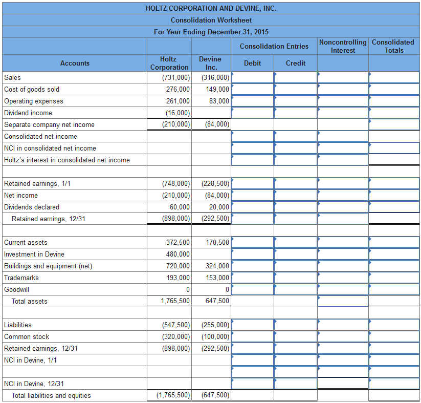 Solved The Holtz Corporation acquired 80 percent of the | Chegg.com