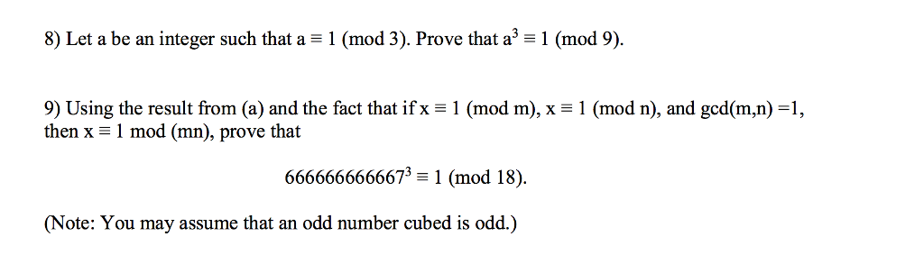 Solved Let a be an integer such that a = 1 (mod 3). Prove | Chegg.com
