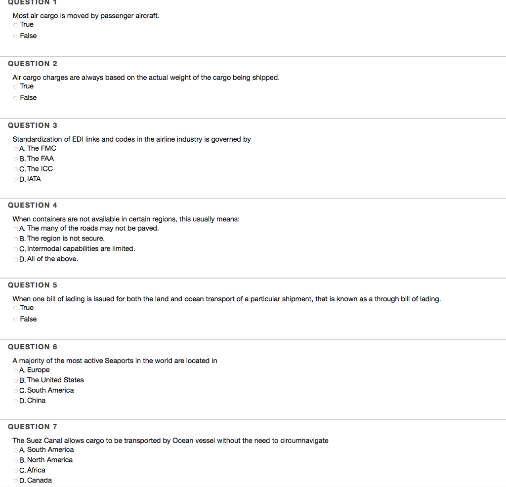 Solved QUESTION Most air cargo is moved by passenger