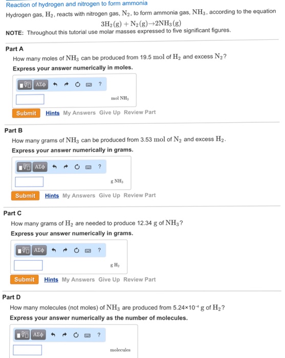 Solved Hydrogen gas, H_2, reacts with nitrogen gas, N_2, to | Chegg.com