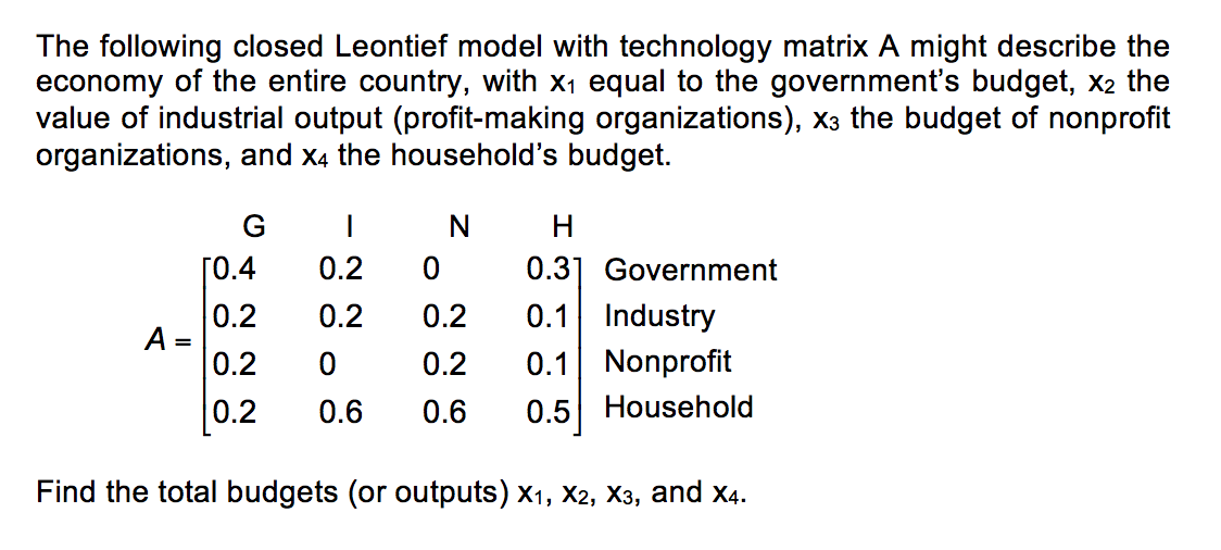 The Following Closed Leontief Model With Technology | Chegg.com