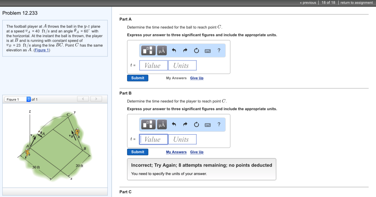 Solved The football player at A throws the ball in the yz