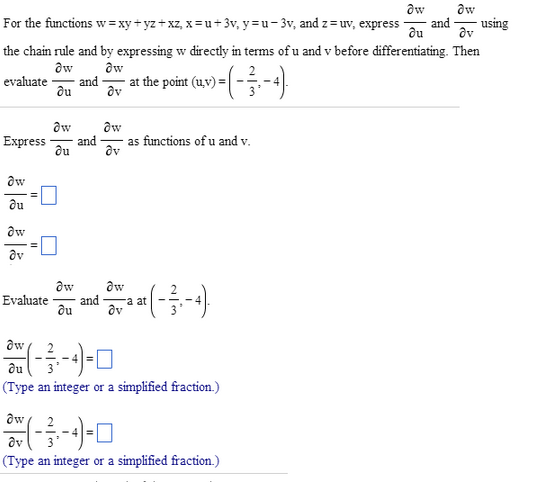 Solved Aw For The Functions W Xy Yz Xz X U 3v Y U 3v And