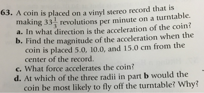 Solved A Coin Is Placed On A Vinyl Stereo Record That Is | Chegg.com