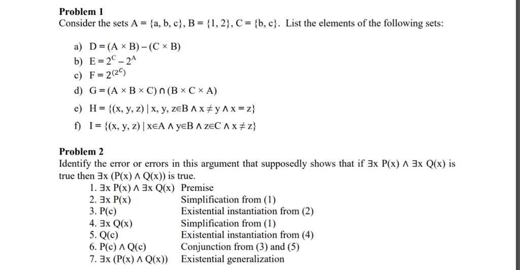 Solved Problem 1 Consider The Sets A = {a, B, C), B = { 1, | Chegg.com