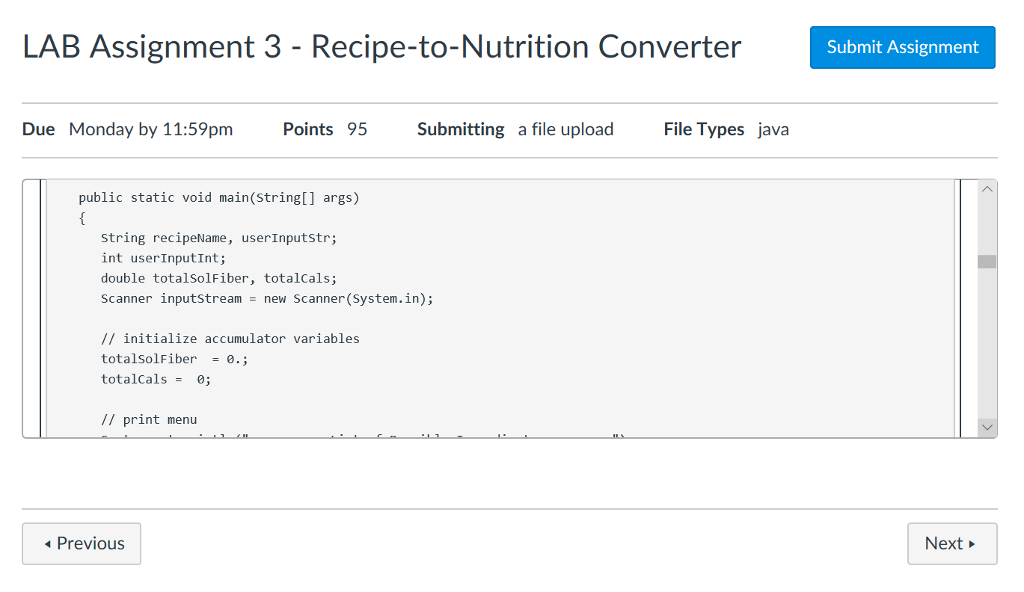 Solved LAB Assignment 3 - Recipe-to-Nutrition Converter | Chegg.com