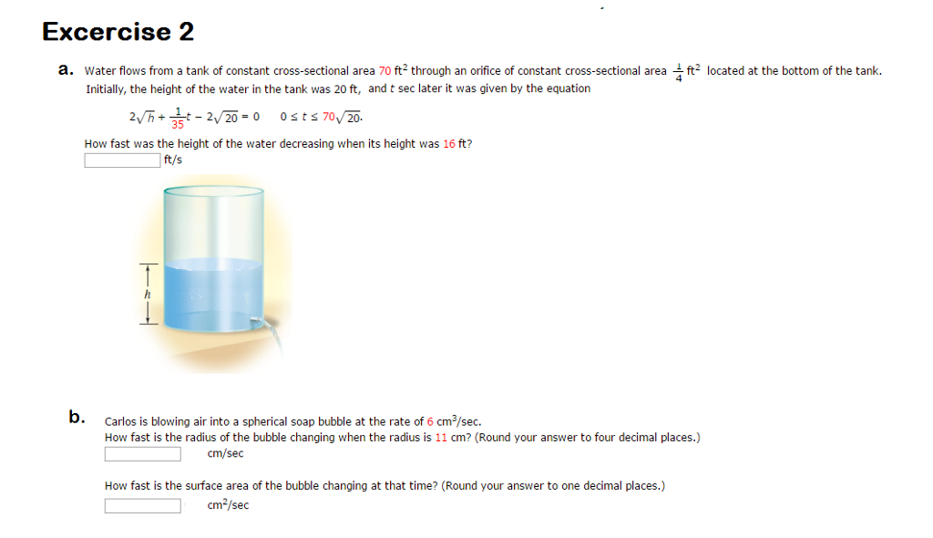 Solved Water flows from a tank of constant crosssectional