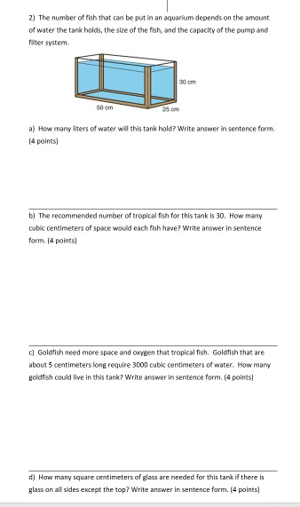 Solved 2) The number of fish that can be put in an aquarium | Chegg.com