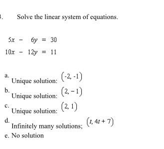 Solved Solve The Linear System Of Equations. 5x -6y = 30 