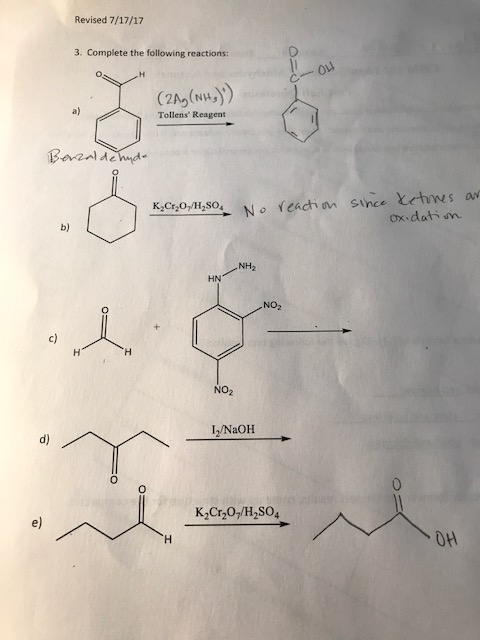 Solved Revised 7/17/17 3. Complete the following reactions: | Chegg.com