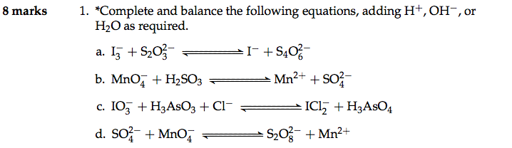 Solved Complete and balance the following equations, adding | Chegg.com