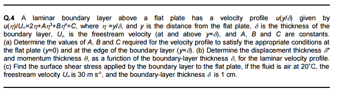 Solved A laminar boundary layer above a flat plate has a | Chegg.com