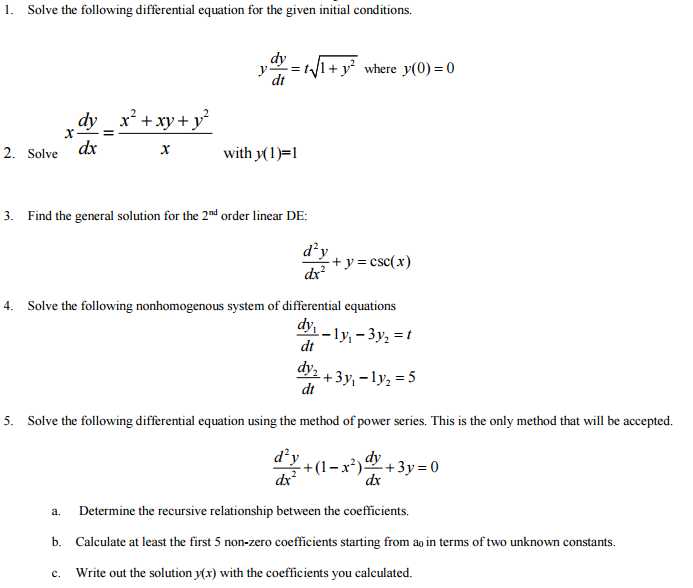 Solved Solve The Following Differential Equation For The 2491