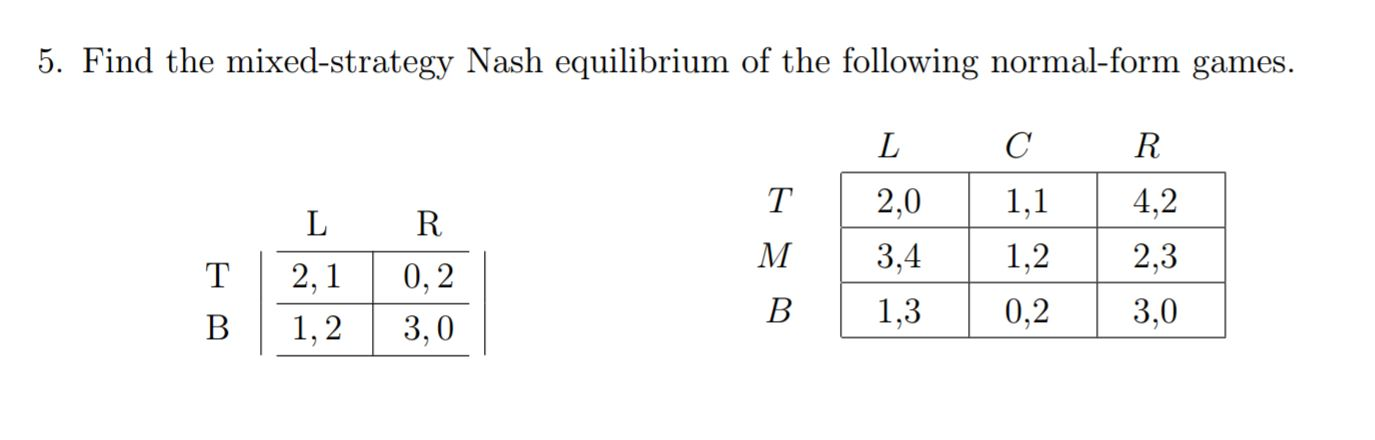 Nash Math Problem Solved Find the mixed-strategy Nash equilibrium of the | Chegg.com