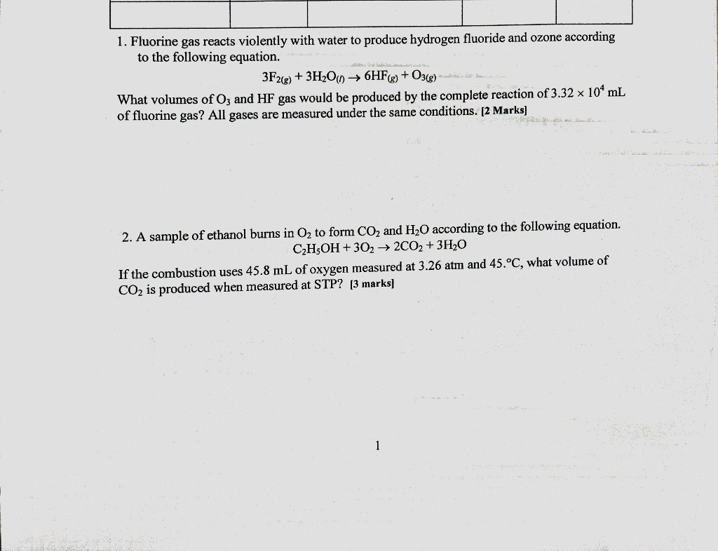 Solved 1. Fluorine gas reacts violently with water to