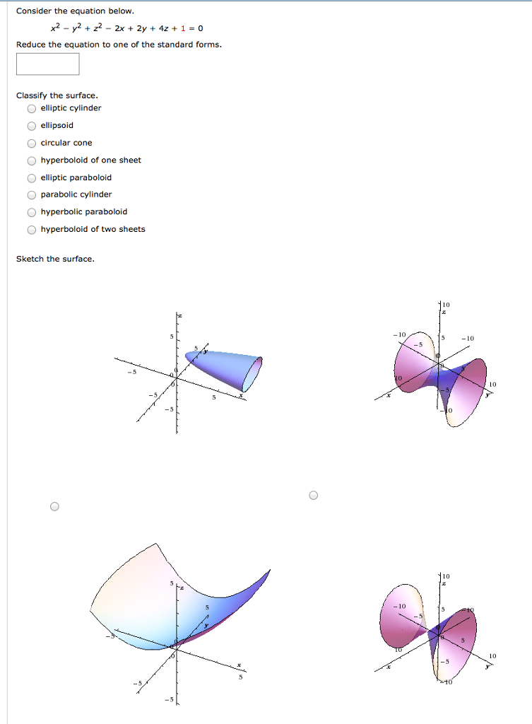 Solved Consider the equation below. x^2 - y^2 + z^2 - 2x + | Chegg.com