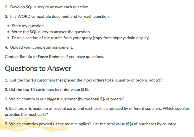 Solved Develop SQL query to answer each question. In a WORD | Chegg.com