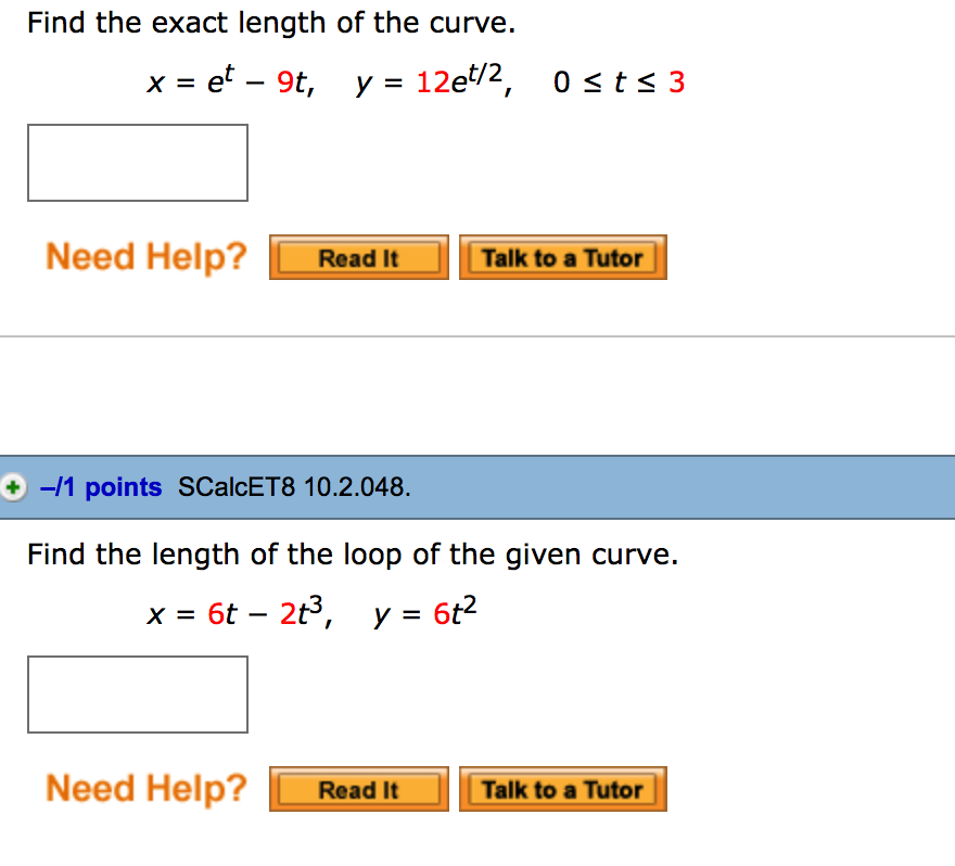 Solved Find The Exact Length Of The Curve X E T 9t Y