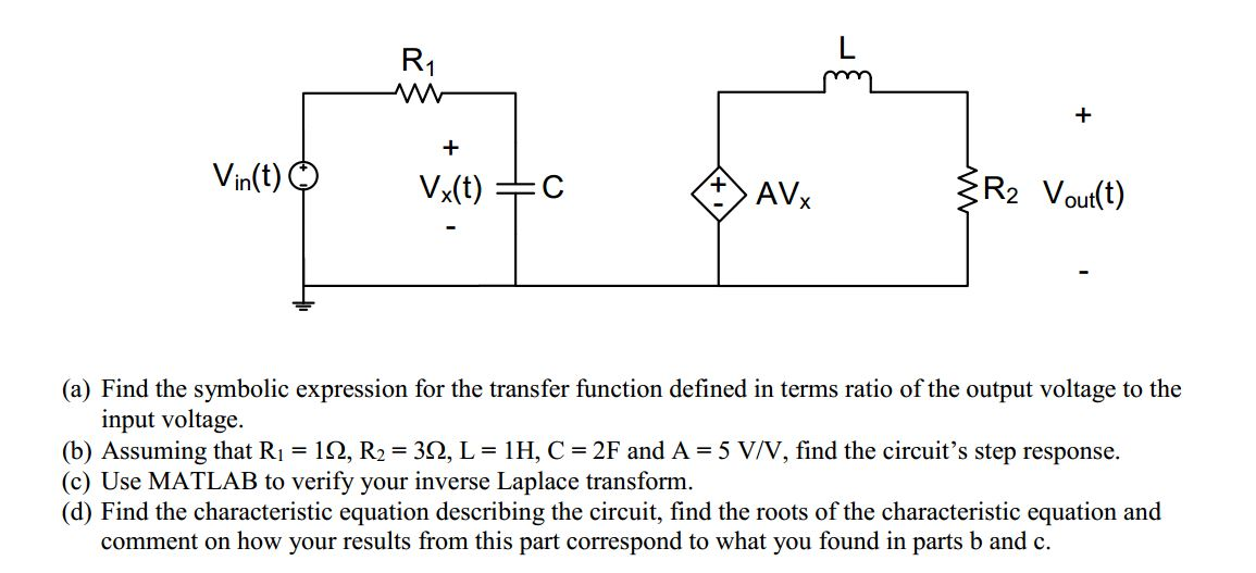 Solved Vin (t) R2 Vou (t) Vx(t) -FC AV (a) Find the symbolic | Chegg.com