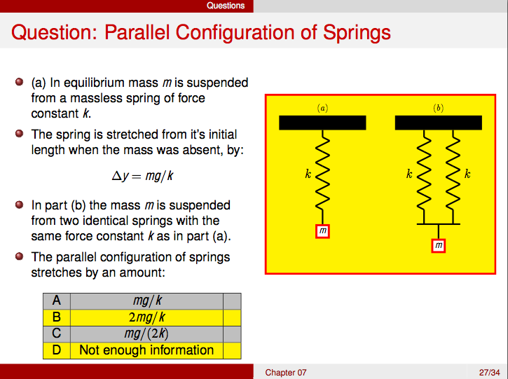 Solved Parallel Configuration Of Springs In Equilibrium | Chegg.com