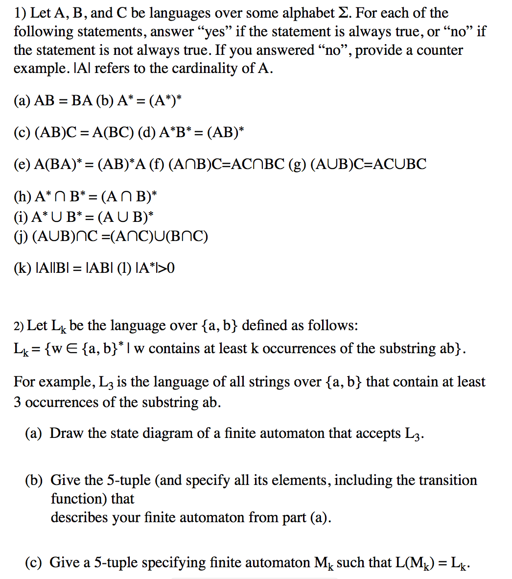 Solved 1) Let A, B, And C Be Languages Over Some Alphabet E. | Chegg.com