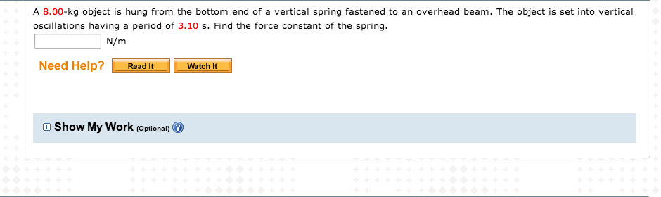 Solved A 8.00-kg object is hung from the bottom end of a | Chegg.com