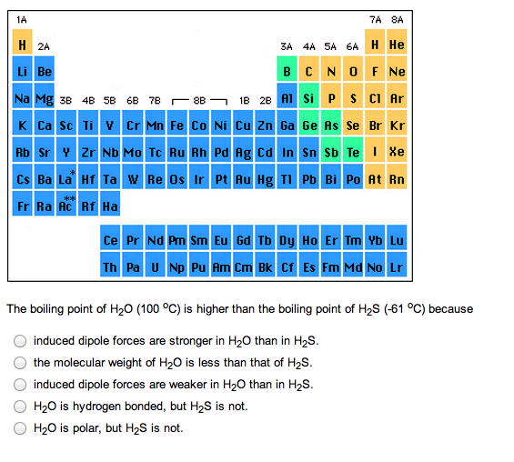 Solved The boiling point of H2O (100 degree C) is higher | Chegg.com