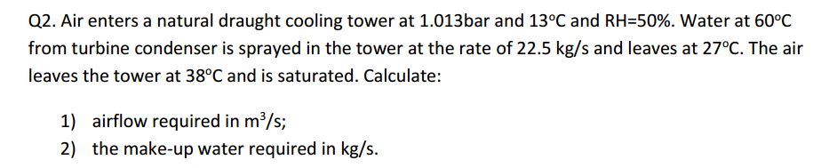 Solved Air enters a natural draught cooling tower at | Chegg.com