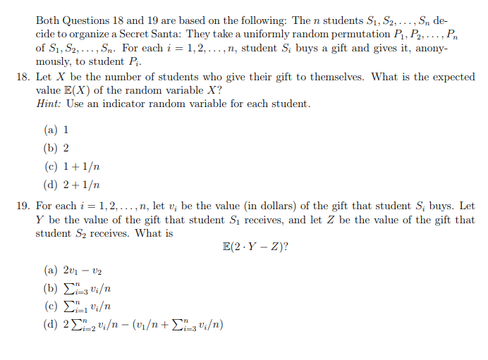 Both Questions 18 and 19 are based on the following: | Chegg.com