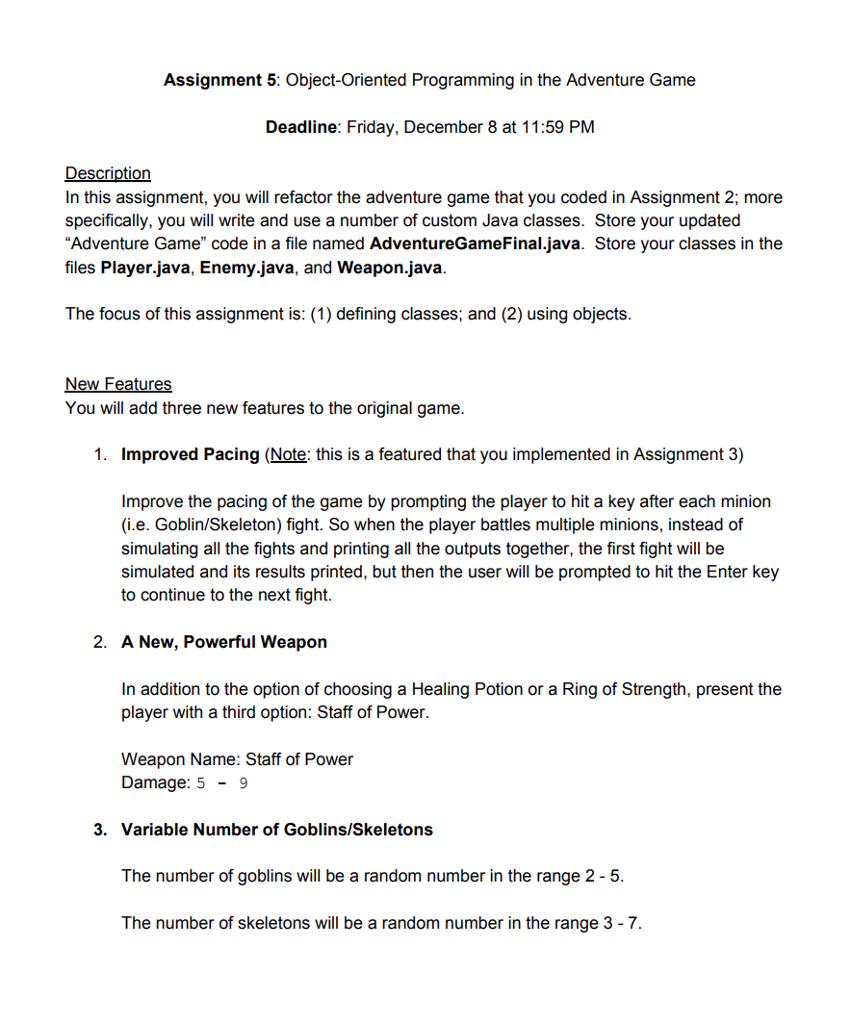 Solved Assignment 5: Object-Oriented Programming in the | Chegg.com