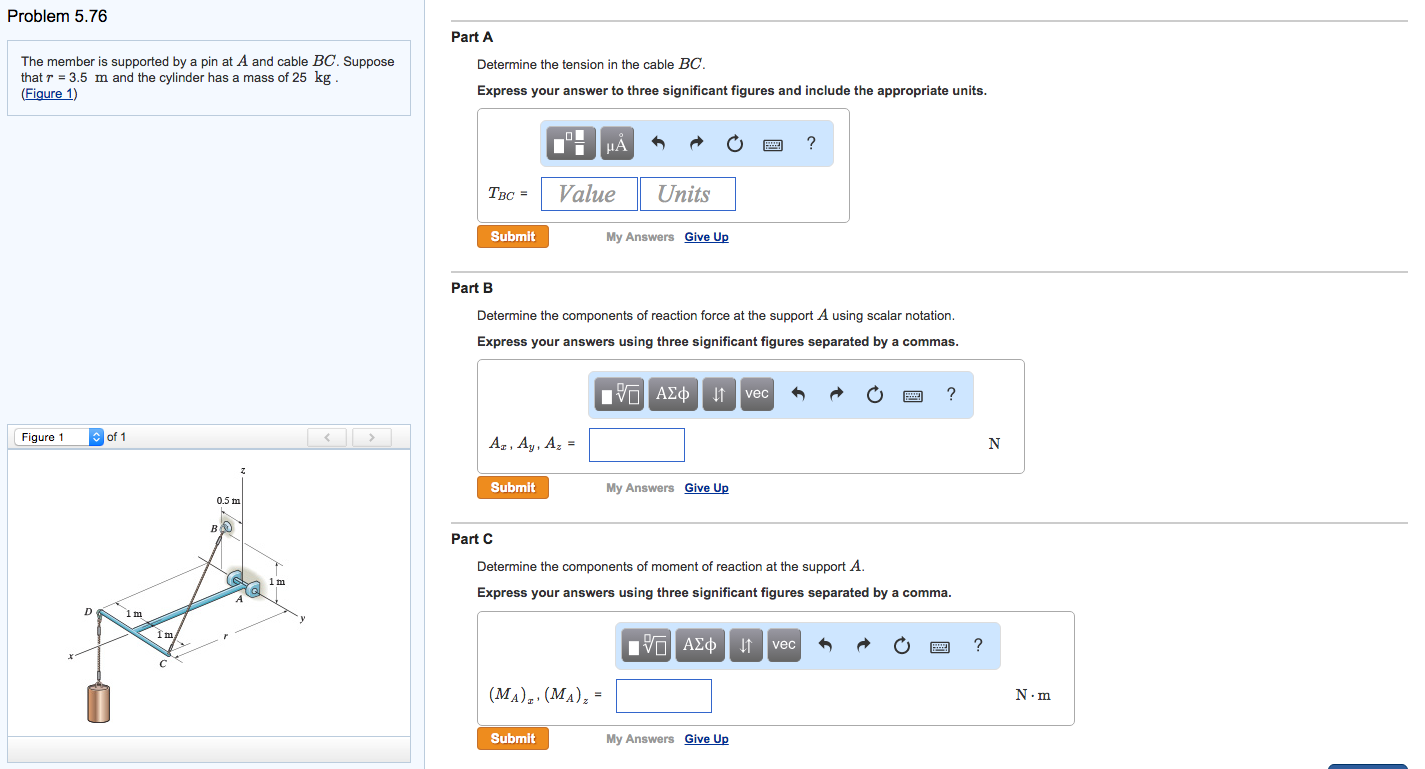 Solved The member is supported by a pin at A and cable BC. | Chegg.com