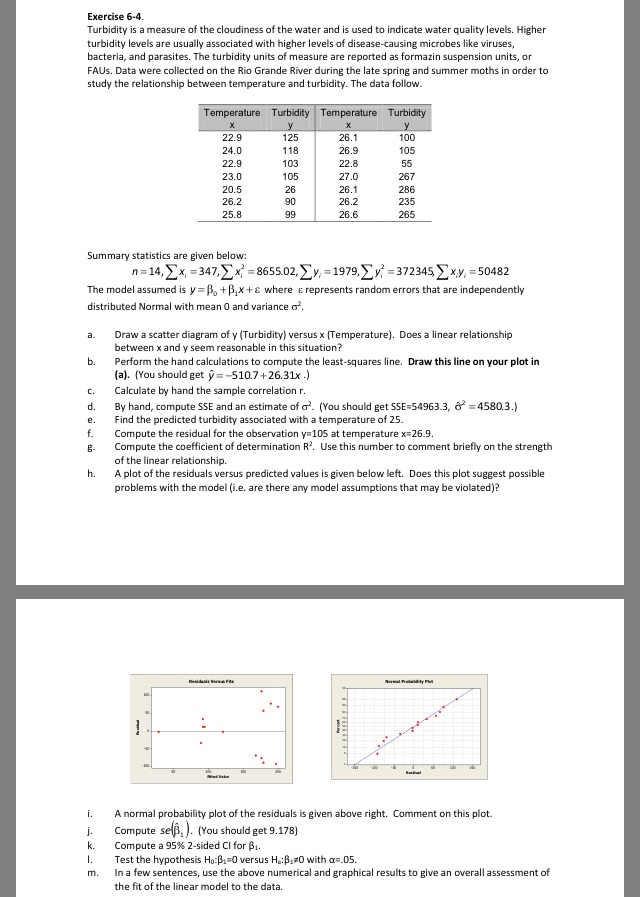 Solved Exercise 64 Turbidity is a measure of the cloudiness