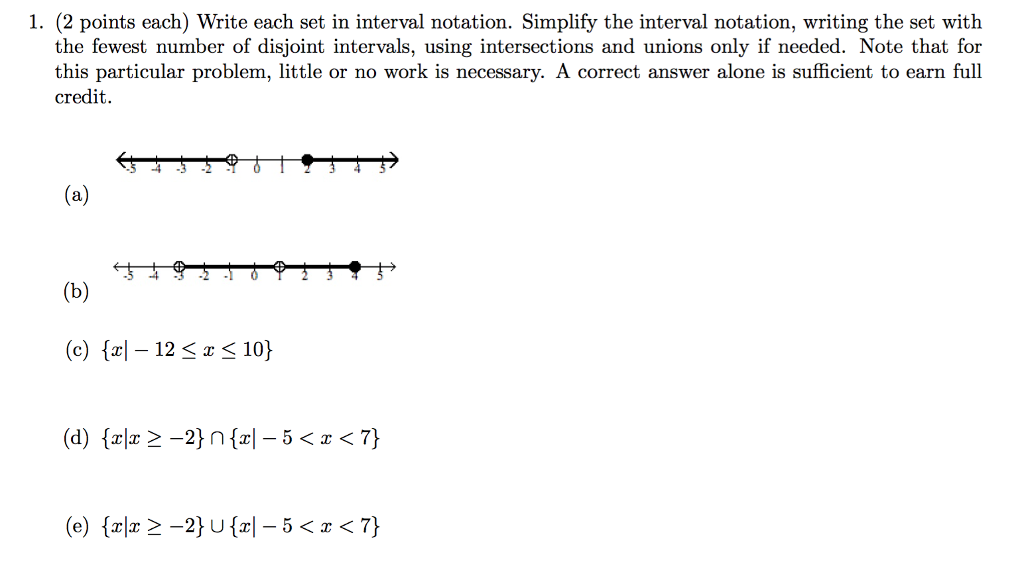 Solved 1. (2 Points Each) Write Each Set In Interval | Chegg.com