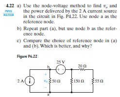 Solved 4.22 a) Use the node-voltage method to find v, and a | Chegg.com