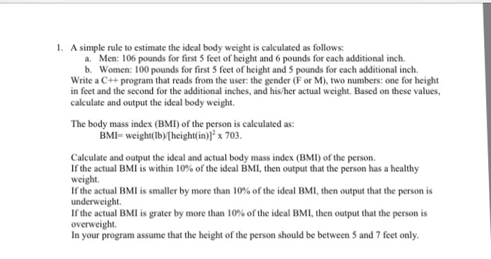 Solved A simple rule to estimate the ideal body weight is | Chegg.com