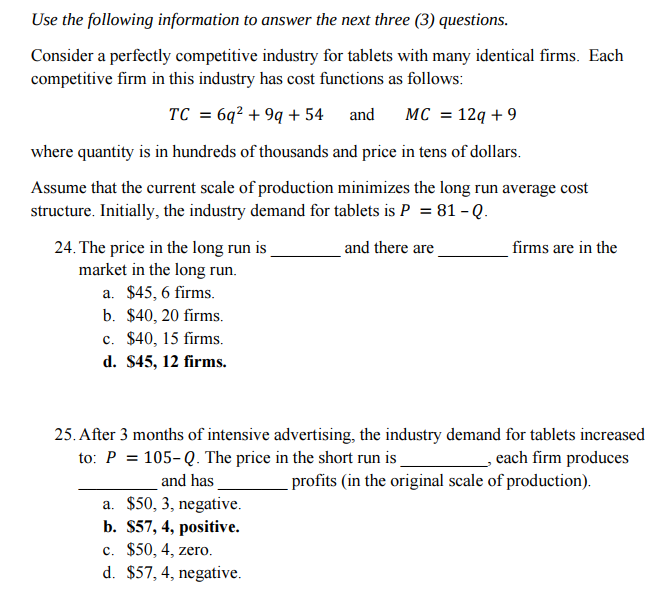 Solved Use The Following Information To Answer The Next | Chegg.com