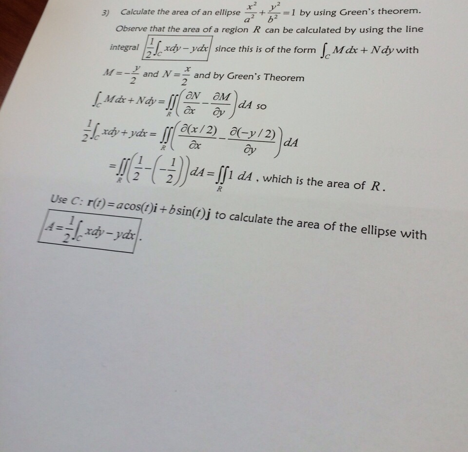 Solved 3) Calculate the area of an ellipse x^2/a^2 + y^2/b^2 | Chegg.com