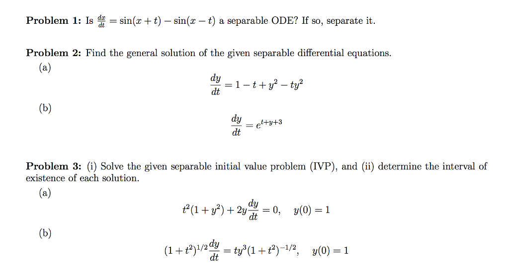 Solved Is dx/dt = sin(x + t) - sin(x - t) a separable ODE? | Chegg.com