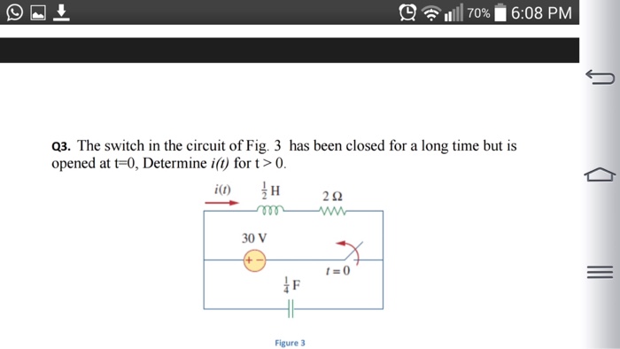 Solved Q3. The switch in the circuit of Fig. 3 has been | Chegg.com
