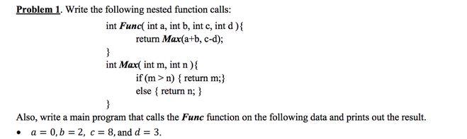 Solved Problem 1. Write the following nested function calls: | Chegg.com
